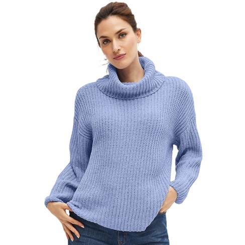 ellos Women's Plus Size Chenille Turtleneck Sweater - 14/16, Blue