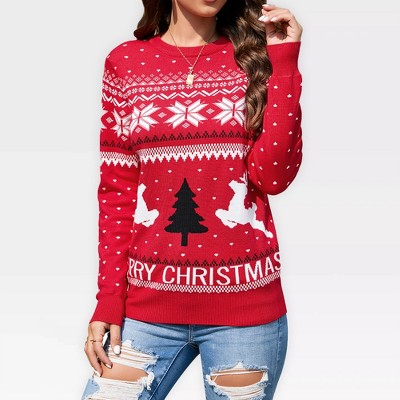 Pullover Christmas Sweaters for Women Long Sleeve Crew Neck Sweater with Snowflakes Pattern Sweater Jacquard Knit Sweater