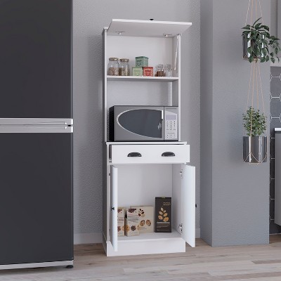 White Engineered Wood Kitchen Pantry with Drawer and Cabinets