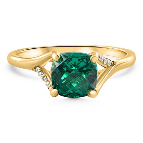 Pompeii3 1 1/2Ct Cushion Emerald & Diamond Ring 10k Gold Lab Created Engagement Fashion - image 1 of 4