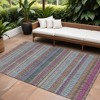 Taupe Purple And Blue Striped Washable Indoor Outdoor Area Rug - 2 of 4