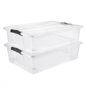 Sorbus 40qt Clear Underbed Stackable Storage Bins with Lids and Handles - Versatile storage for Clothing, Bedding, and more - 1 of 4