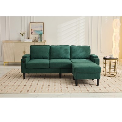 VASIP Green 3-Seat Storage Sofa Bed with Ottoman - L-Shaped Sectional Couch for Small Spaces, Compact Apartment Living Room Furniture