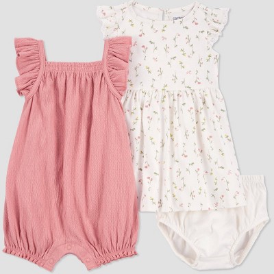 Image of Carter's Just One You®️ Baby Girls' 2pk Floral Dress Set - Pink/Cream 6M