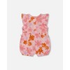 Deux par Deux Girl Printed Muslin Romper Pink and Coral Flowers - 3 of 4