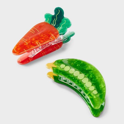 Carrot and Peas Acrylic Claw Hair Clip Set 2pc - A New Day™ Orange/Green