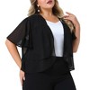 Agnes Orinda Women's Plus Size Sheer Ruffle Short Sleeve Open Front Cropped Chiffon Shrug - 2 of 4