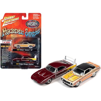 1969 Chevrolet Camaro SS & 1969 Dodge Charger Daytona Red "Psychedelic '70s" MCACN 2pc Set Ltd Ed 2004 pcs 1/64 Johnny Lightning