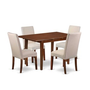Rectangle Kitchen Table Set 5pc - 48/60" Table w/ Butterfly Leaf & 4 Chairs - Linen Fabric Cream - 1 of 4