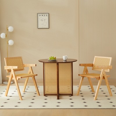 Vatros Rattan Dining Chairs Set of 2 Wooden Dining Chairs with Arms