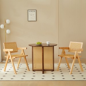 Vatros Rattan Dining Chairs Set of 2 Wooden Dining Chairs with Arms - 1 of 4