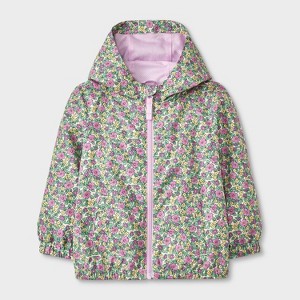 Toddler Girls' Floral Printed Full Zip Windbreaker Jacket - Cat & Jack™ Purple - 1 of 4