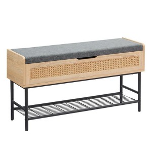 Grey Shoe Bench, Storage Bench, Entryway Bench with Cushion, Shoe Shelf with Seat, Stable Shoe Organizer for Entryway, Living Room, Bedroom - 1 of 4