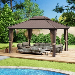 Kozyard Caesar Aluminum Hardtop Gazebo Metal Pavilion with Netting and Shaded Curtains for Patio, Backyard Deck - 1 of 4