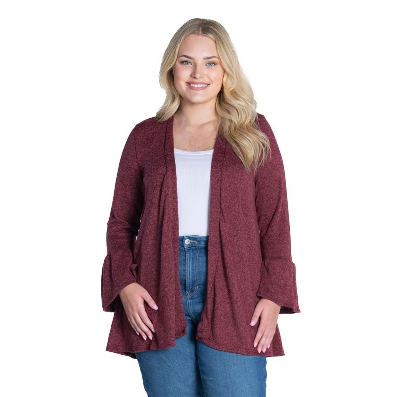 Womens Plus Size Knit Three Quarter Bell Sleeve Open Cardigan, 4 of 5