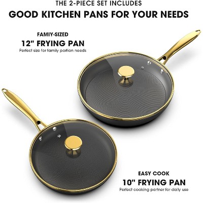 imarku Frying Pans with Lid, 2Pcs - 10 Inch and 12 Inch Long Lasting Nonstick Frying Eggs Pan, Cast Iron Skillets, Dishwasher Safe,Free-PFOA