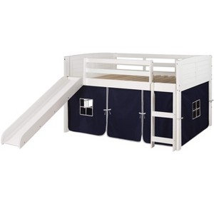 Donco Kids Louver Twin White Low Loft Bed With Slide & Blue Tent - 1 of 3