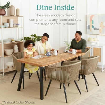 Taupe Acacia Wood 6-Person Dining Table with Black Metal Legs