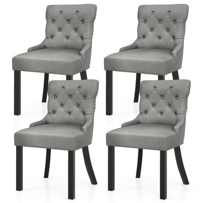 Tangkula Upholstered Dining Chairs Set of 4 w/ Rubber Wood Legs Padded Seat Nailhead Trim