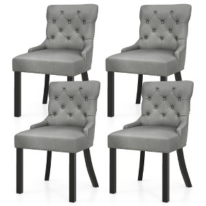 Tangkula Upholstered Dining Chairs Set of 4 w/ Rubber Wood Legs Padded Seat Nailhead Trim - 1 of 4