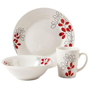 Gibson 12 Piece Dinnerware Set in White and Red Floral