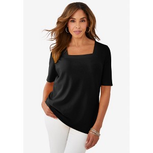 Jessica London Stretch Cotton Square Neck Tee - 1 of 4