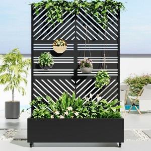 PexFix Metal Raised Garden Bed with Trellis and Wheels Planter Box for Climbing Plants Vines & Vegetables Drainage Holes Privacy Screen - 1 of 4