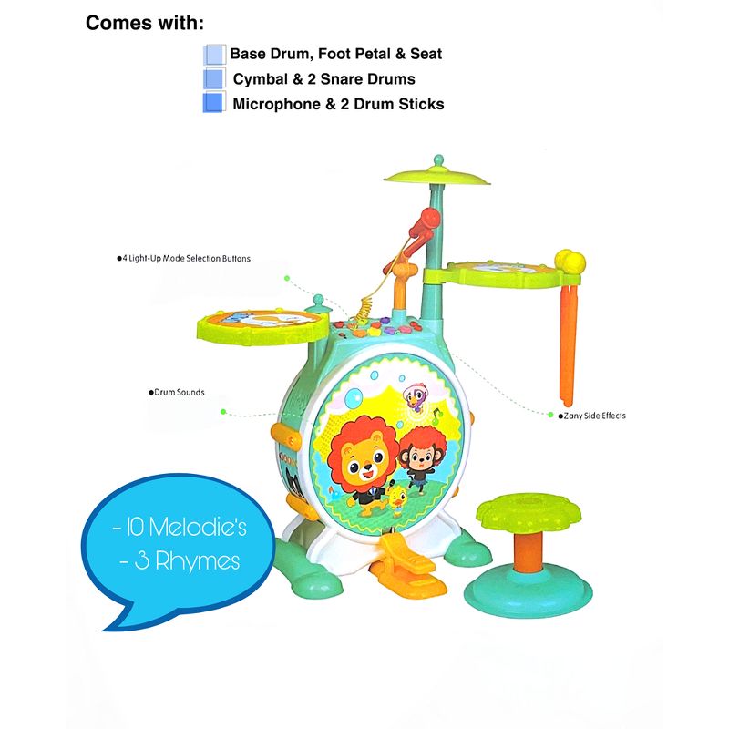 Play Baby - Kids Toddler First Electric Drum Kit Set with Mic And Seat, 4 of 6