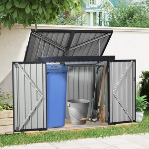 ORRD Outdoor Metal Garbage Bin Shed for 2 Trash Cans, Upgraded Black Galvanized Steel Storage for Yard or Garden - 1 of 4
