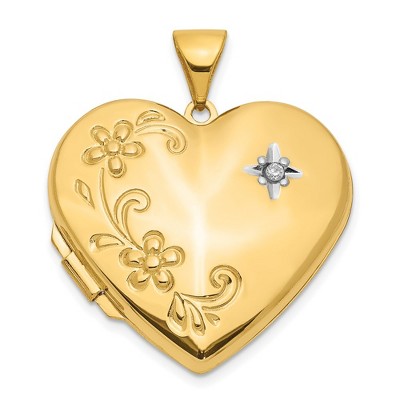 Black Bow Jewelry 21mm Family Diamond Floral Heart Locket in 14k Yellow Gold