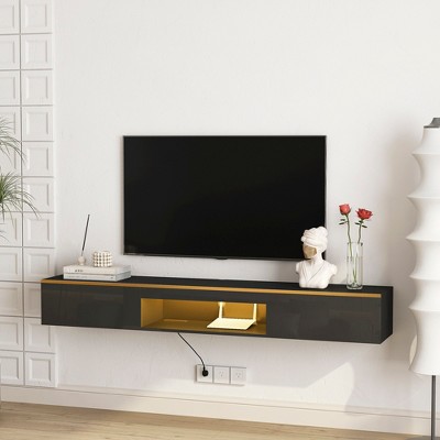 Vynxaria Floating TV Stand Wall Mounted with 16 Color LEDs,69" Modern TV Stand, Floating TV Cabinet Entertainment Center for 55 60 65 Inch TV,Black