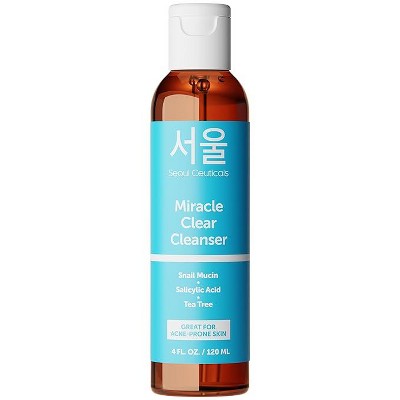 Seoul Ceuticals Korean Acne Snail Cleanser Face Wash - Snail Mucin, Salicylic Acid & Tea Tree Acne Treatment for Sensitive Skin & K Beauty Glow 4oz