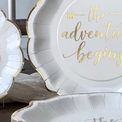 Elegant White and Gold Paper Party Tableware Set for 24 Guests