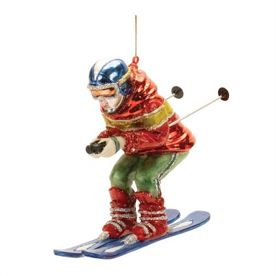 Glittered Glass Skiier Ornament (Set of 6)