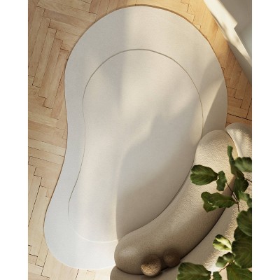 Ivory Kidney-Shaped Handmade Wool Area Rug, 6' x 9'
