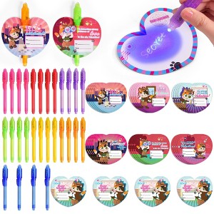 Fun Little Toys Valentines Day Gift Cards for Kids - 28Pcs Invisible Ink Pens & 28Pcs Valentine Cards, Secret Message Writing Party Gift - 1 of 4