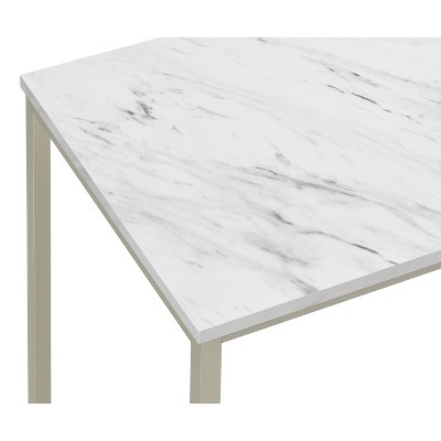 Contemporary Mobile Rectangular Coffee Table in Faux Marble and Satin Nickel