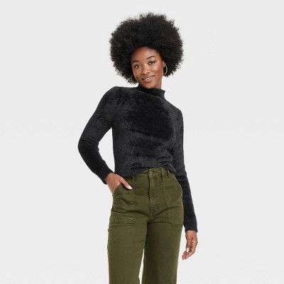 Women's Mock Turtleneck Boxy Pullover Sweater - Wild Fable™ Brown