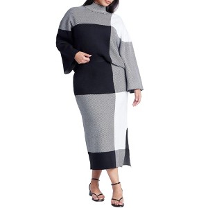 ELOQUII Women's Plus Size Intarsia Sweater Skirt - 1 of 4
