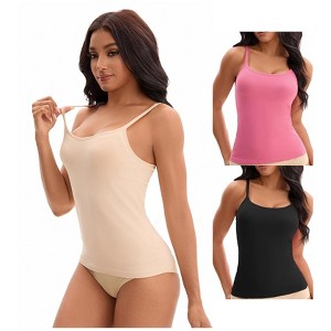 INSPIRE CHIC Women's 3-Pack Camisoles with Built-In Bras Basic Breathable Sleeveless Undershirts - 1 of 4