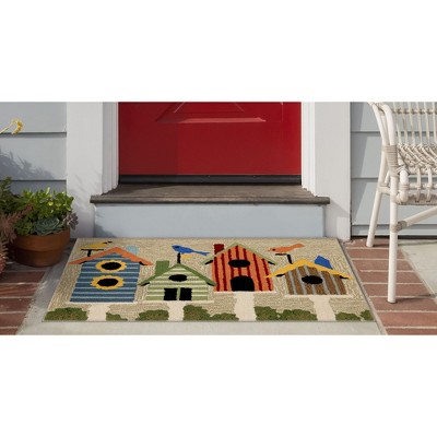 Handmade Multicolor Birdhouses Synthetic Rectangular Rug 24" x 36"