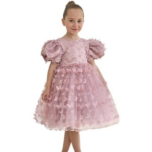 2Bunnies Girls' 3D Butterfly Puff Sleeve Babydoll Fit & Flare Dress - 1 of 4