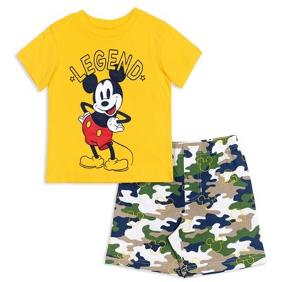 Disney Mickey Mouse Graphic T-Shirt & French Terry Shorts Yellow 