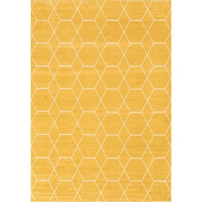 Yellow Geometric Trellis Easy Care Indoor Rug