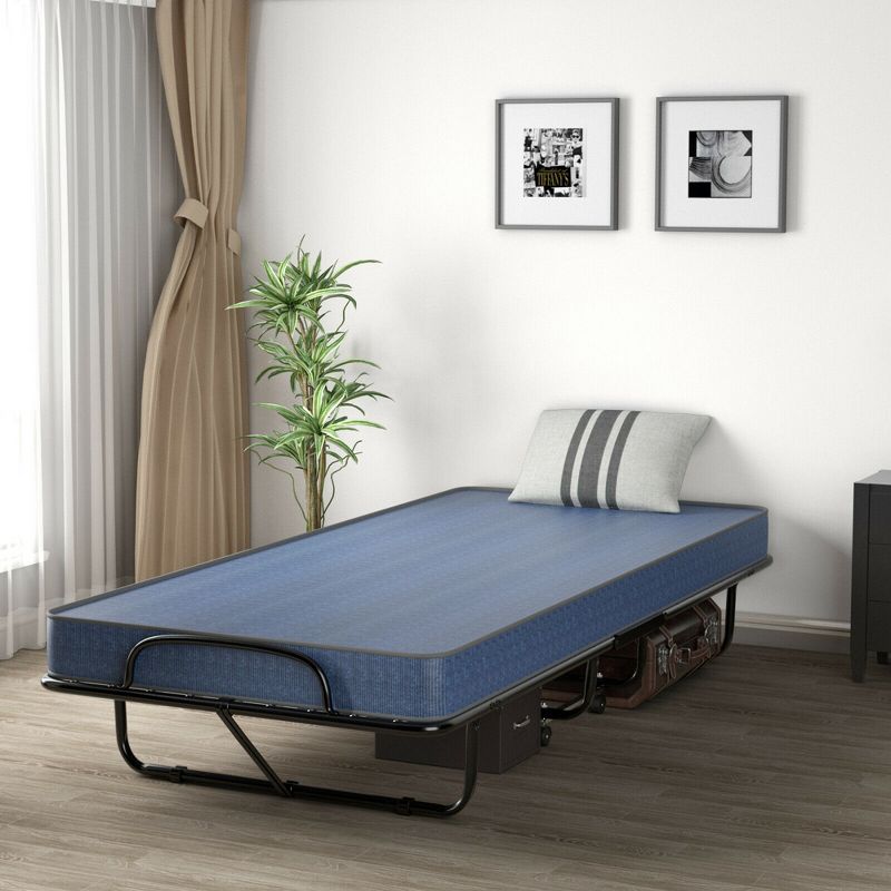 Costway Folding Bed with Memory Foam Mattress Portable Rollaway Guest Cot Memory Foam Navy Made in Ital, 3 of 11