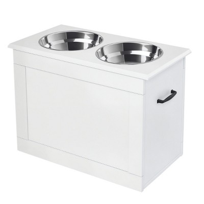 SEVOBAL Pet Bowl Elevated Feeding Stand with Stainless Steel Bowls and Storage for Large Dogs, White, 23.5"*11.8"*16.3"