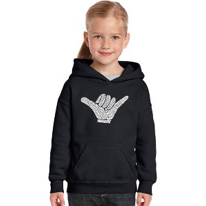 LA Pop Art Girl's Word Art Hooded Sweatshirt - TOP WORLDWIDE SURFING SPOTS - 1 of 4