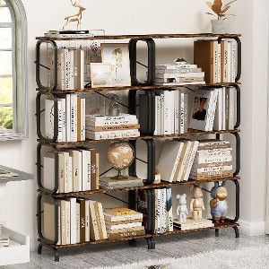 NicBex 5-Tier Industrial Bookshelf with X-Back Design, Metal Frame Storage Bookcase, Rustic Brown Tall Bookcase with Open Wood Design - 1 of 4