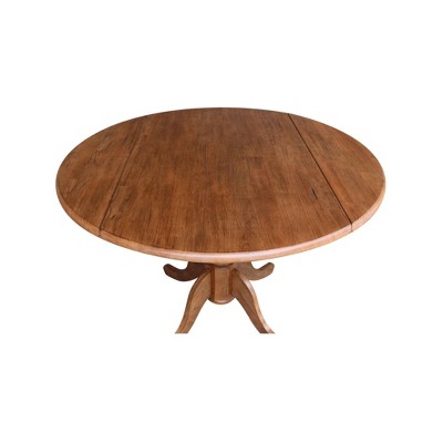 42" Distressed Oak Round Extendable Wood Dining Table