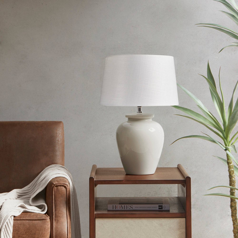 Photos - Floodlight / Street Light Anzio Ceramic  Table Lamp Cream - Ink+Ivy(Includes LED Light Bulb)